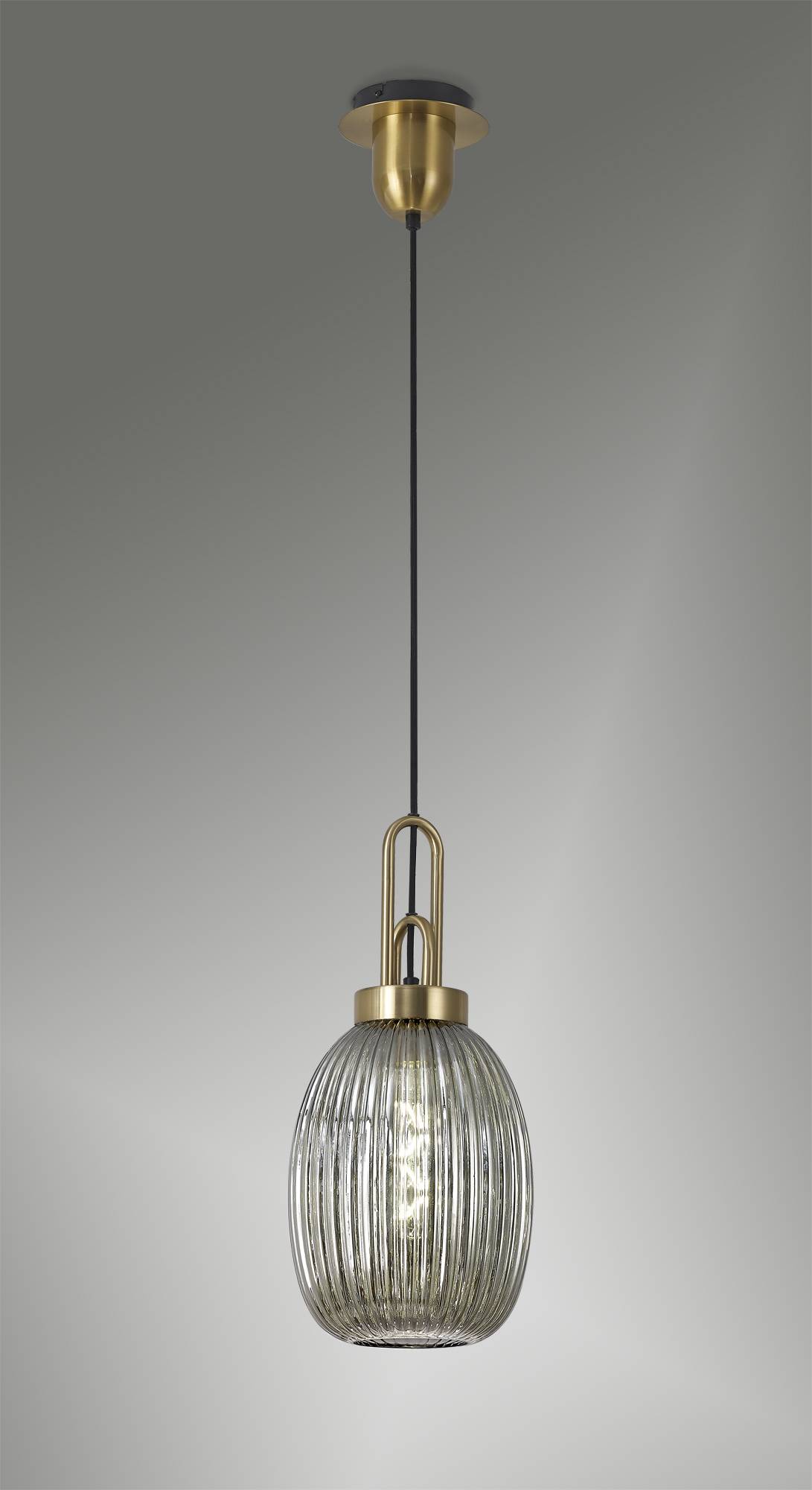 Single Brass gold Pendant With Almond Smoked Glass