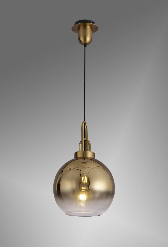 Single Brass gold Pendant with round Gold glass