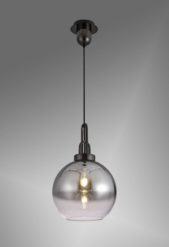 Single Pendant Black Chrome round Smoked Glass