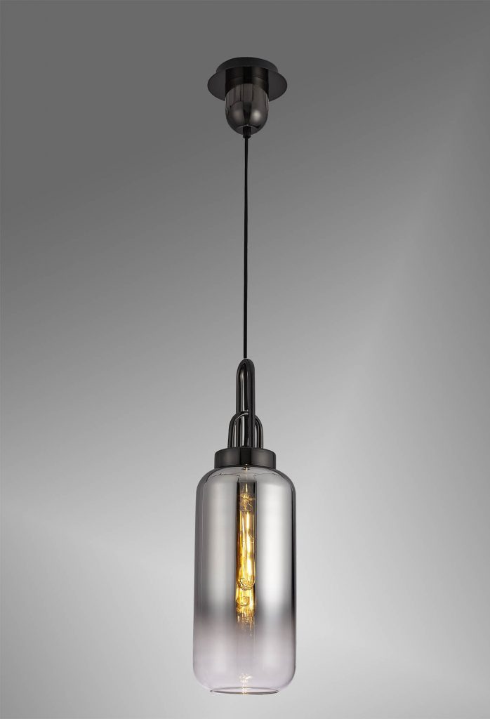 Single Pendant Matt Black with Smoked Glass