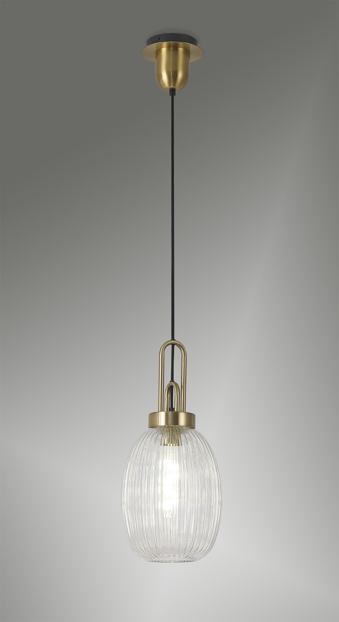 Single Brass gold Pendant With Almond Clear Glass