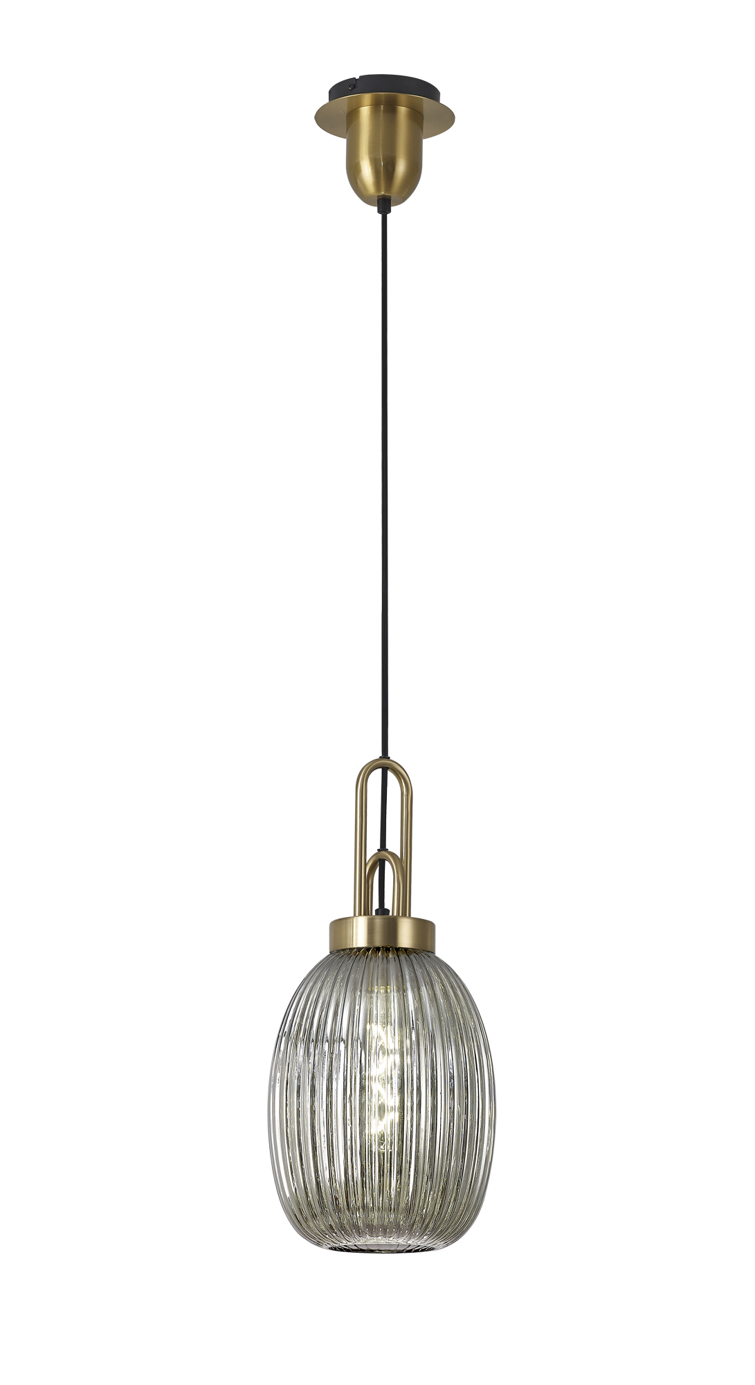 00KIT0546 Reeta Single Brass gold Pendant With Almond Smoked Glass - Image 3