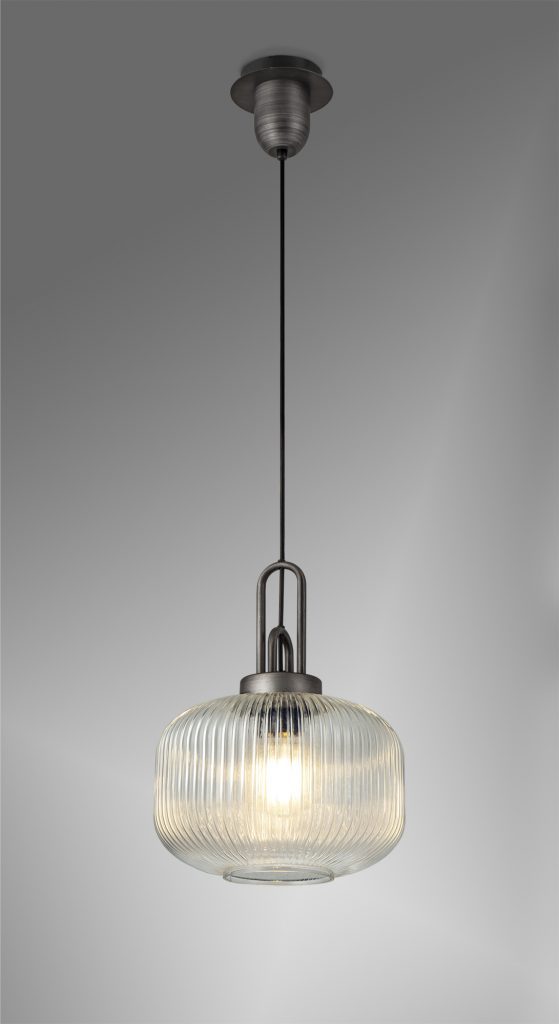Kitchen Island Pendant Lights | Pewter Pendant Ribbed Glass
