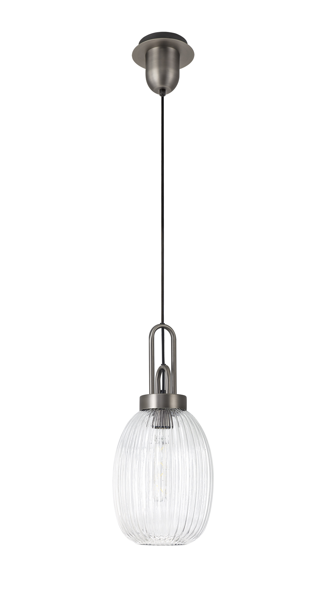 00KIT0578 Reeta Single Antique silver Pendant With Almond Clear Ribbed Glass - Image 2