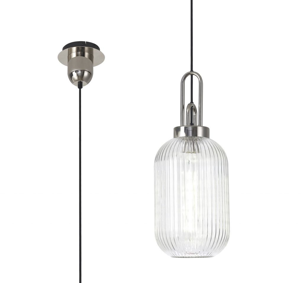 Reeta Single Pendant Polished Nickel with Clear Tubular Glass
