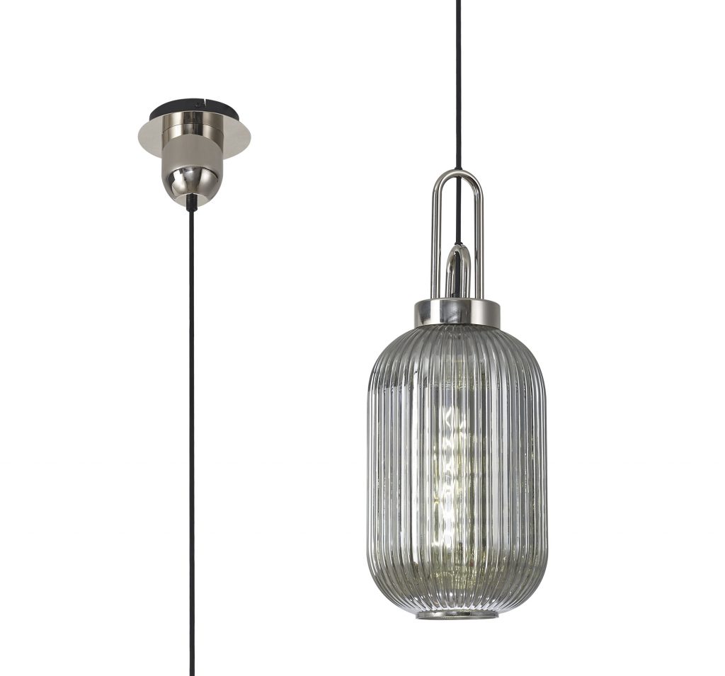 Single Pendant Polished Nickel with Smoked Tubular Glass