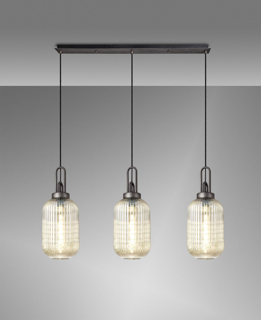 Triple Aged Pewter bar pendant with Champagne Tubular Glass