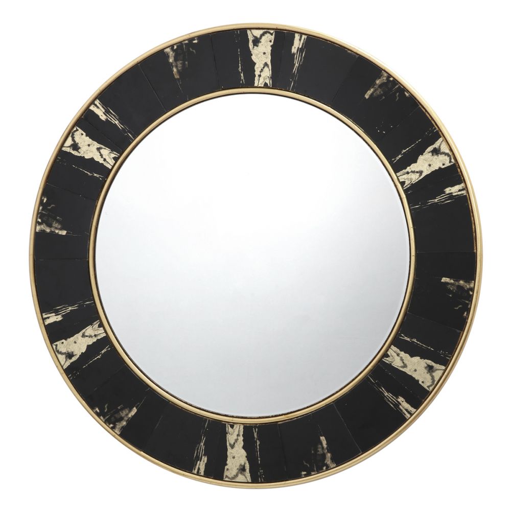 Round mirror Black and Gold leaf 80cm