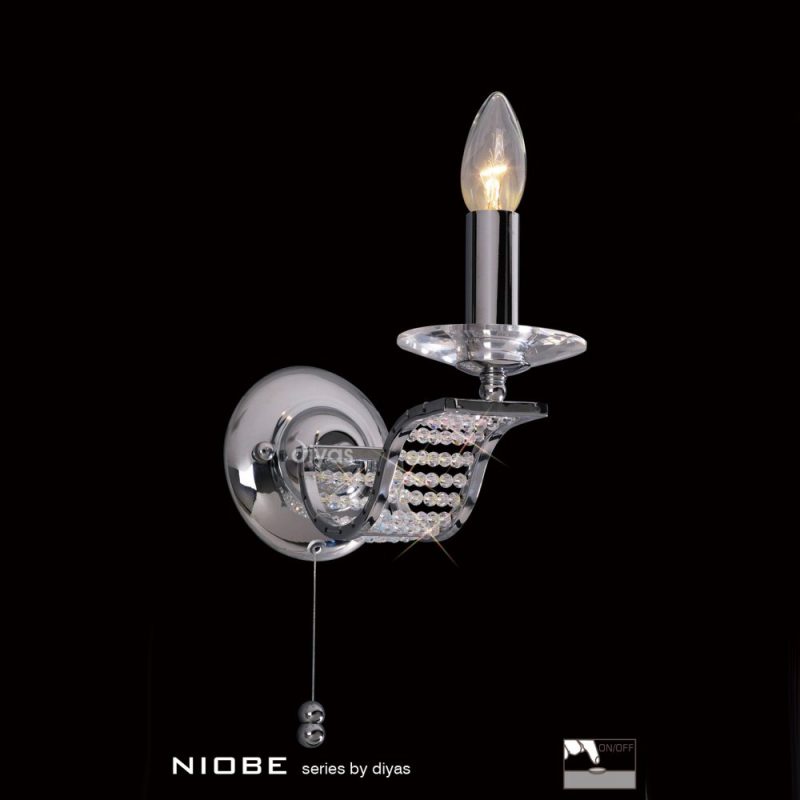 Diyas IL30341 Niobe 1 Light Polished Chrome Crystal Wall Light