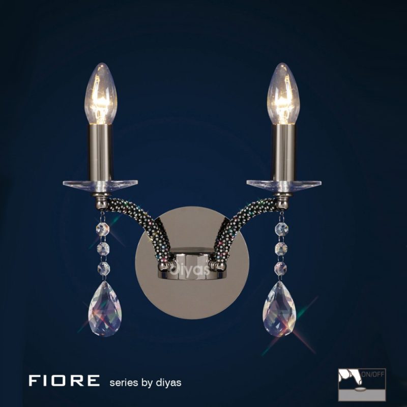 Diyas IL30362 Fiore 2 Light Black Chrome Crystal Wall Light