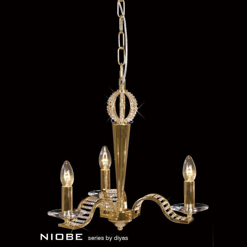 Diyas IL30443 Niobe 3 Light Gold Crystal Chandelier