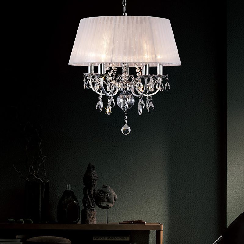 1530046 Livvy 5 Light Chrome Crystal pendant with White shade