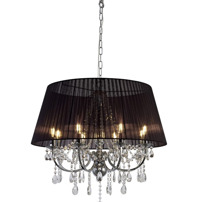 Diyas IL30056BL Olivia 8 Light Chrome & Crystal pendant Black shade
