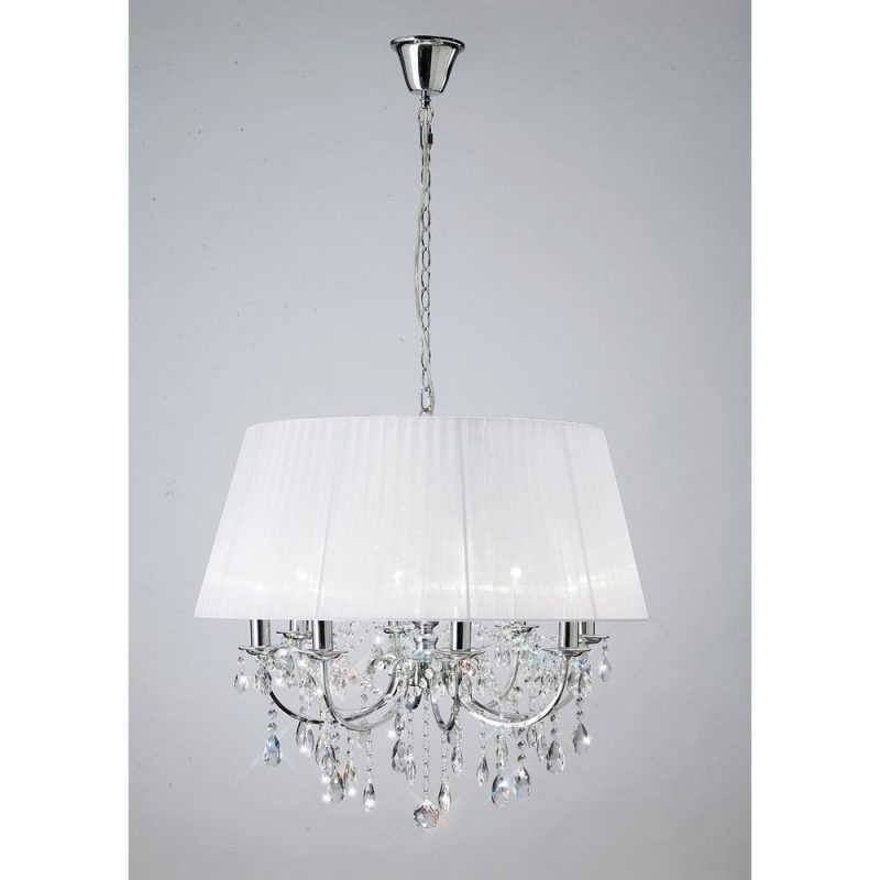 Diyas IL30056WH Olivia 8 Light Chrome & Crystal Pendant White shade