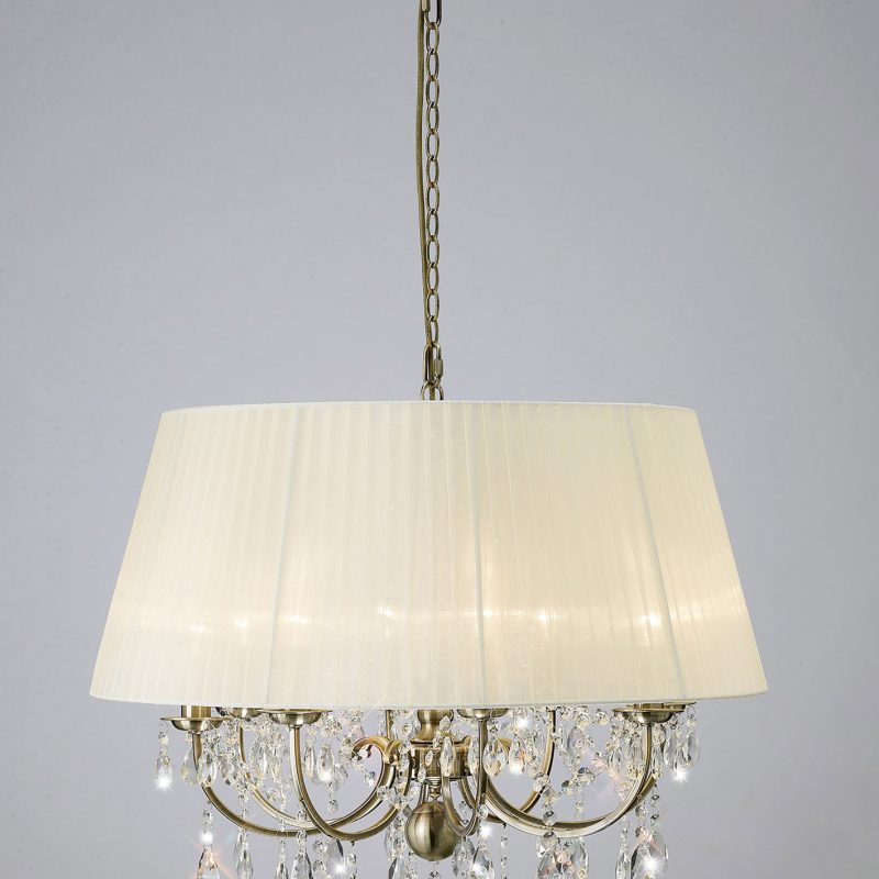 Diyas IL30057CR Olivia 8 Light Antique Brass Crystal Pendant
