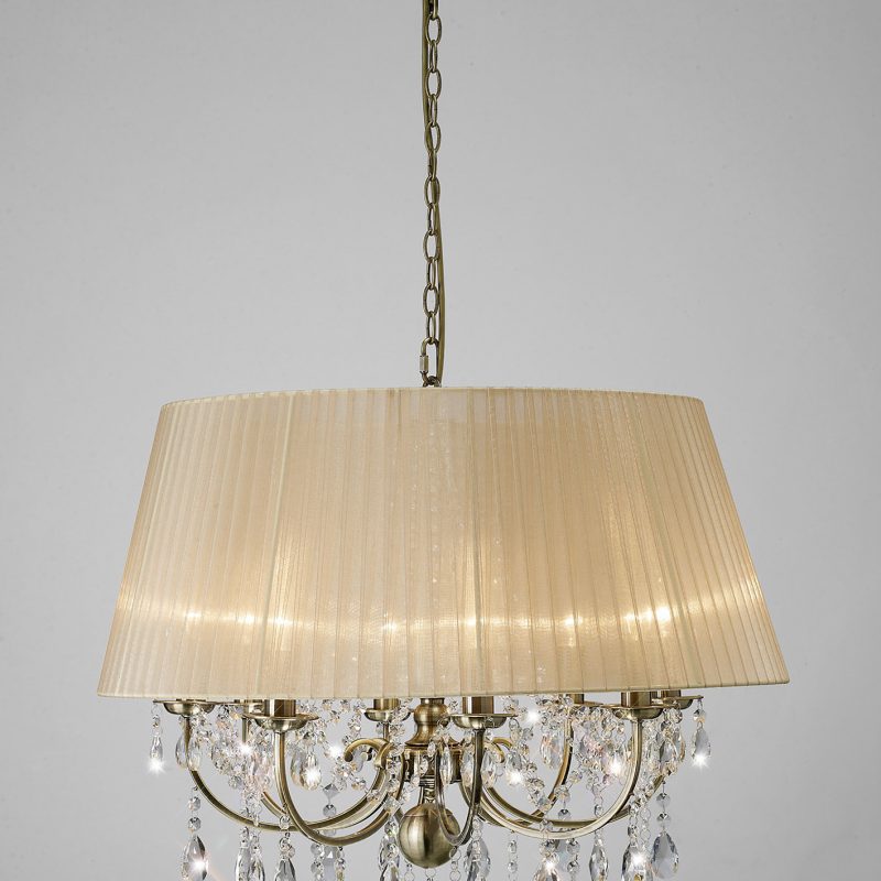 Diyas IL30057SB Olivia 8 Light Antique Brass Crystal Pendant