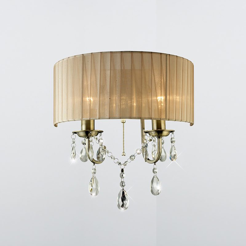 Diyas IL30064SB Olivia 2 Light Antique Brass Crystal Wall Light