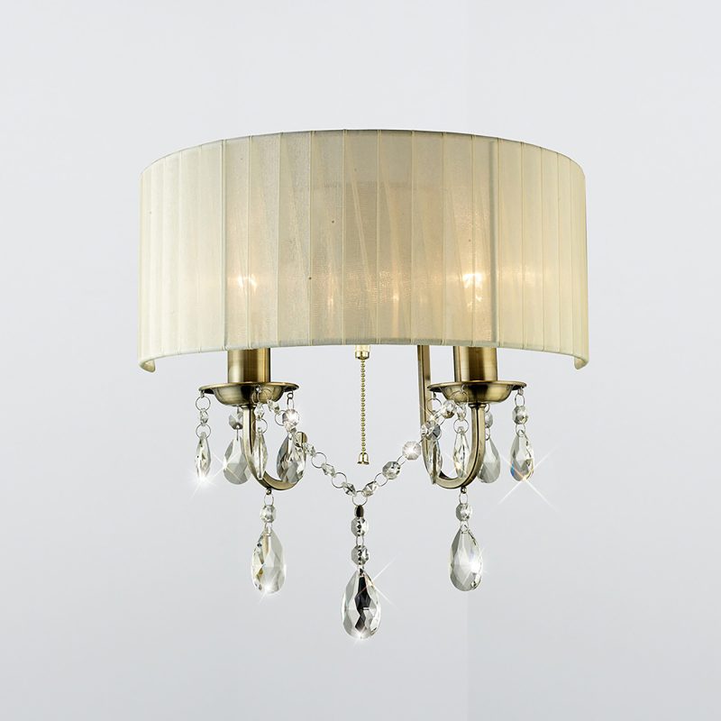 Diyas IL30064CR Olivia 2 Light Antique Brass Crystal Wall Light