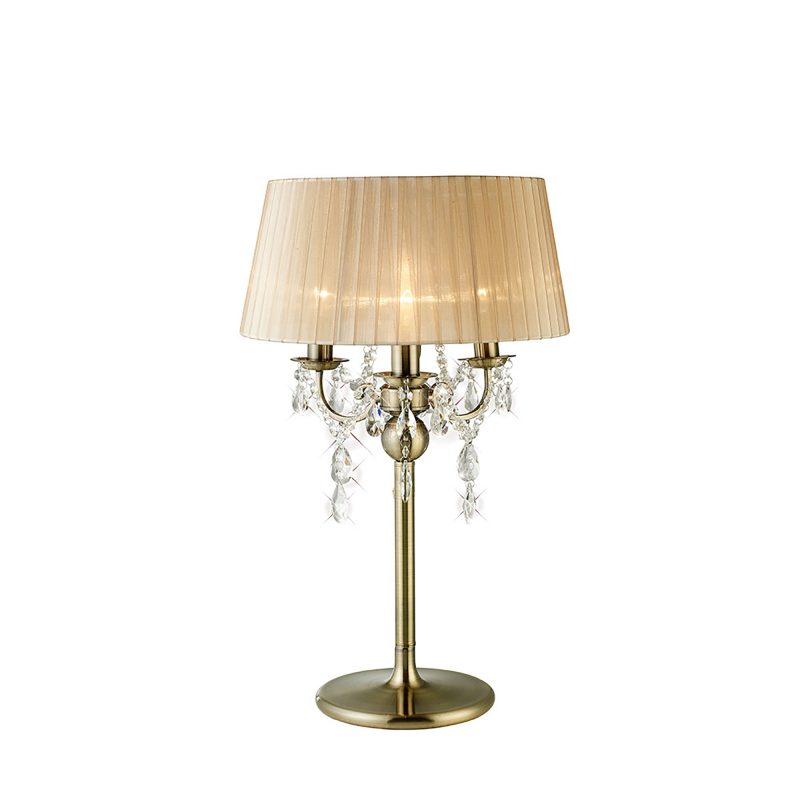 Diyas IL30065SB Olivia 3 Light Antique Brass Crystal Table Lamp