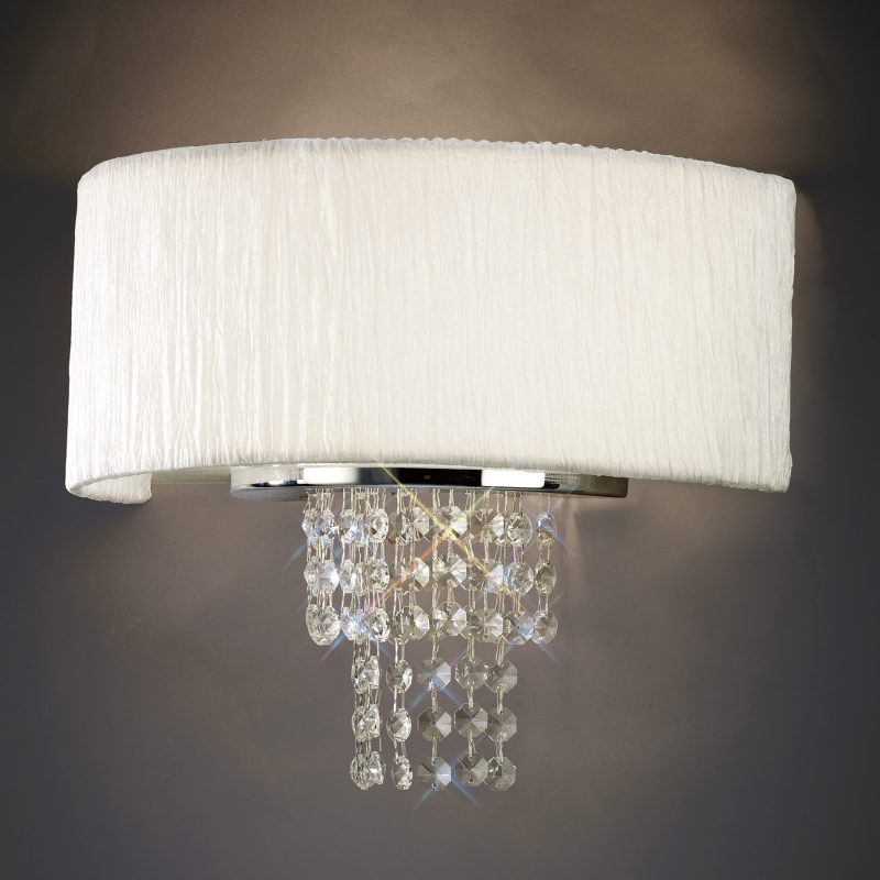 Diyas IL30271WH Nerissa 2 Light Crystal Wall Light With White Shade