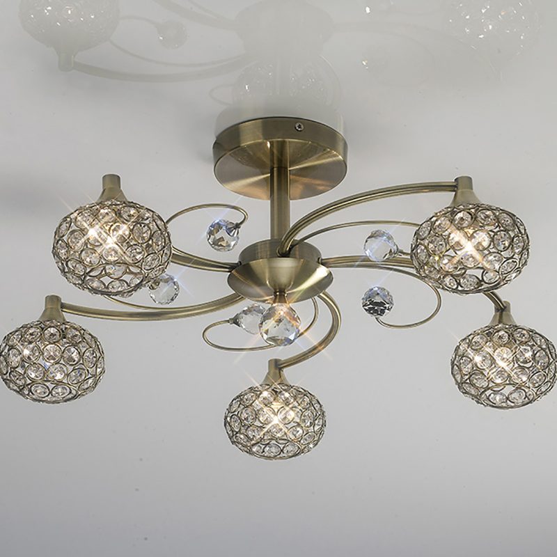 5lt Semi-Flush Light | Antique Brass Ceiling Light