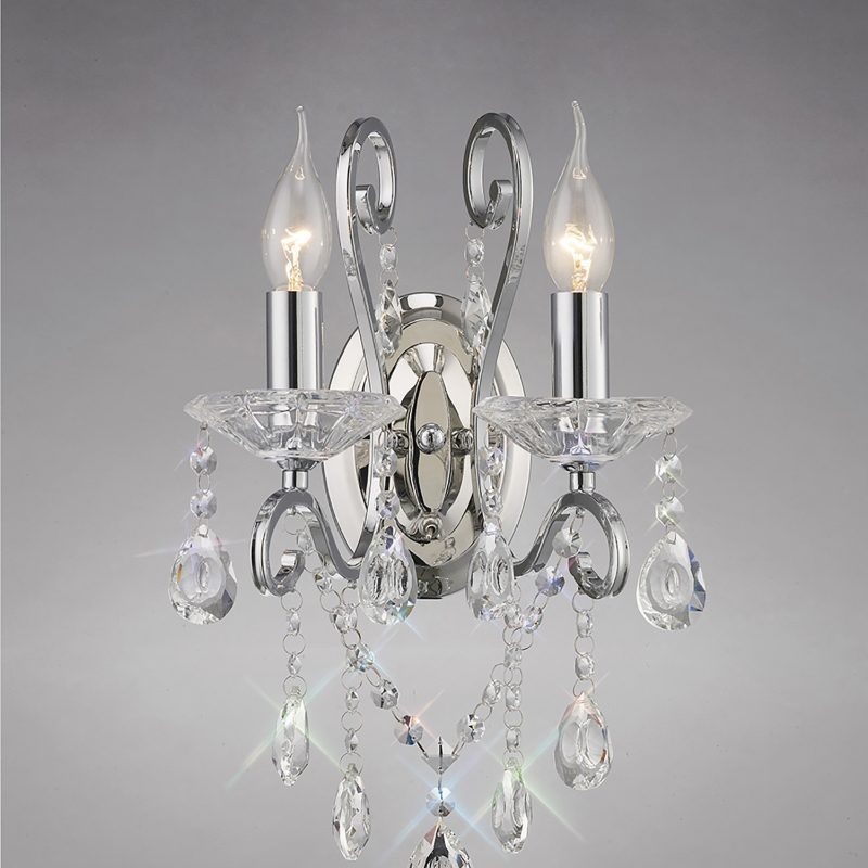 Diyas IL31362 Vela Twin Wall Light Crystal Chandelier Chrome