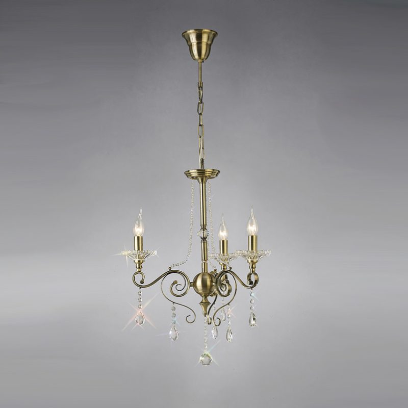 Diyas IL32073  Libra 3 Light Crystal Chandelier Antique Brass