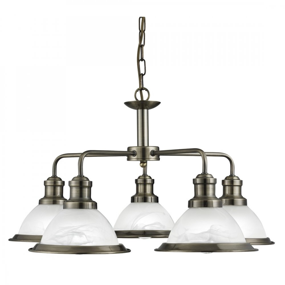 Diner 5 Light Ceiling Pendant Antique Brass
