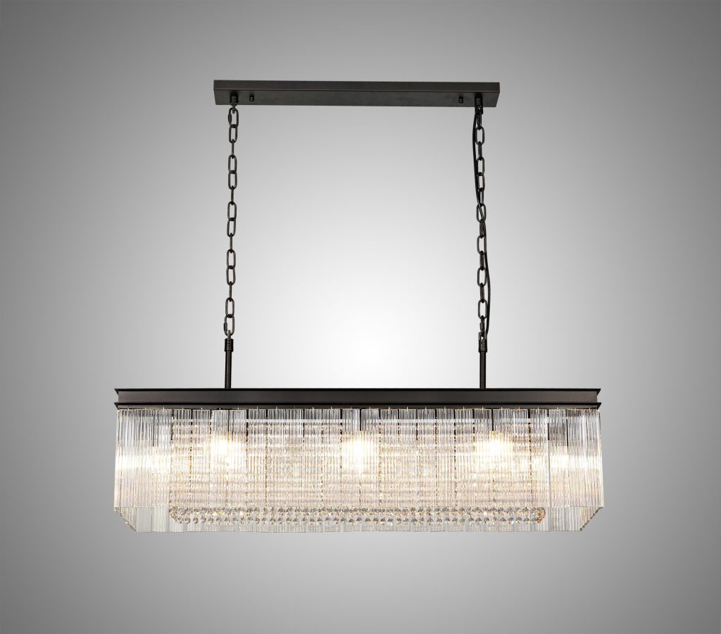 Kitchen Island Pendant Light | Bronze Crystal Rectangular Pendant