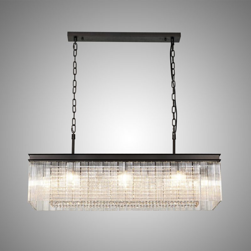 Kitchen Island Pendant Light | Bronze Crystal Rectangular Pendant