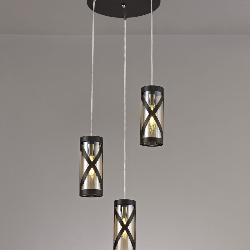 200331 Nive 3 Light Pendant Oiled Bronze/Glass