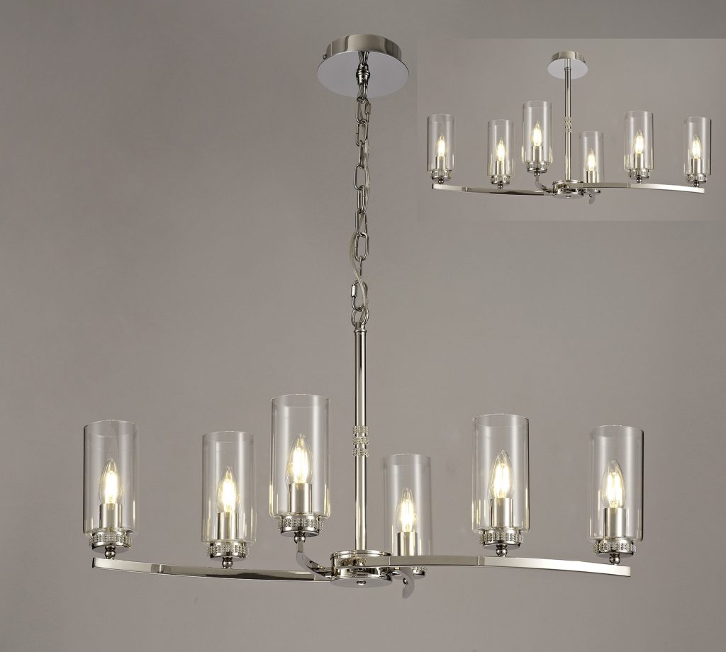 6 Light Rectangular Pendant Polished Nickel with clear glass
