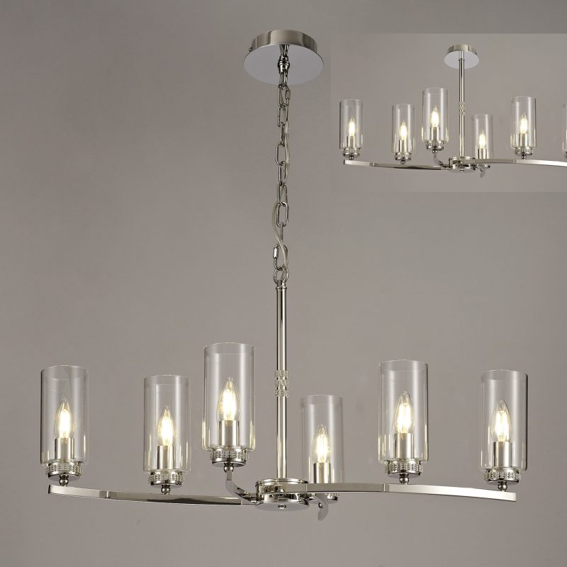 6 Light Rectangular Pendant Polished Nickel with clear glass