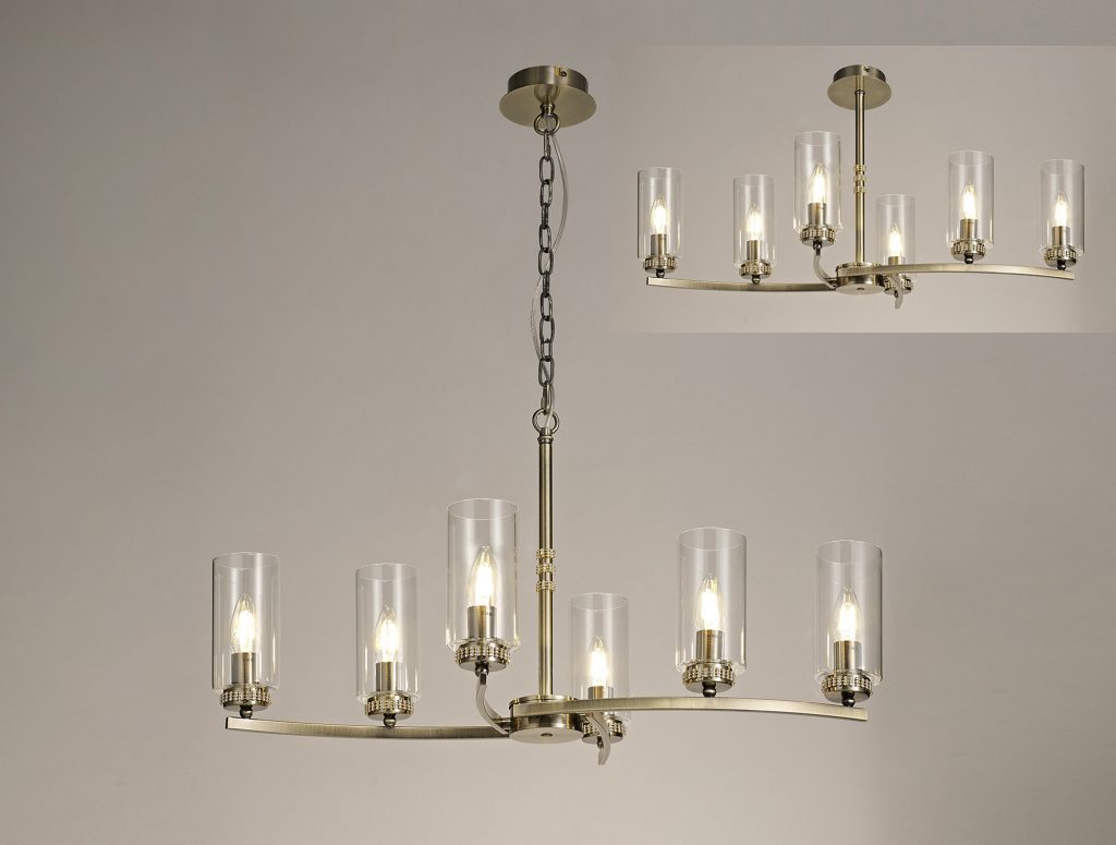 6 Light Rectangular Pendant Antique Brass