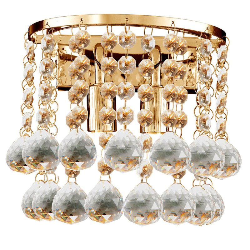 9124022GO 2 Light Gold & Crystal Wall Light