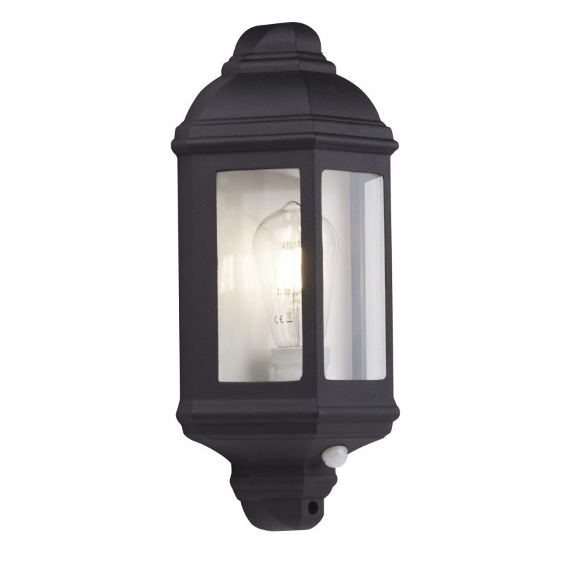 91280BKPIR Outdoor Half Lantern Black With PIR