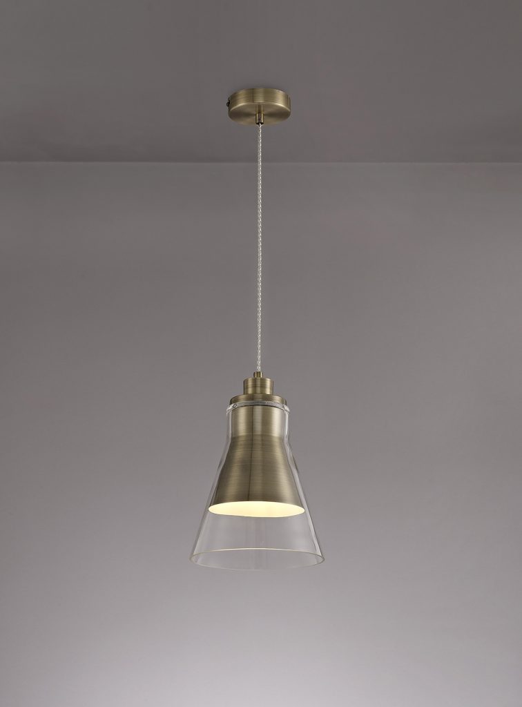 Single Pendant Antique Brass and clear glass