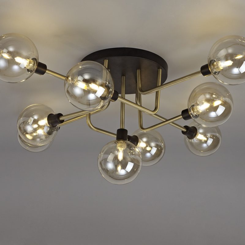 200282 Delta 9 Light Ceiling Light Black/Antique Brass