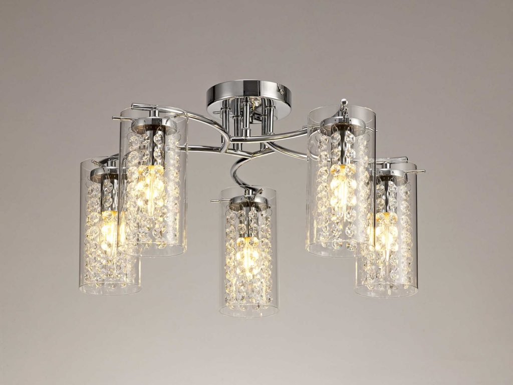 200952 Parris 5 Light Chrome Crystal Ceiling Light
