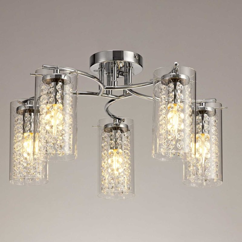 200952 Parris 5 Light Chrome Crystal Ceiling Light