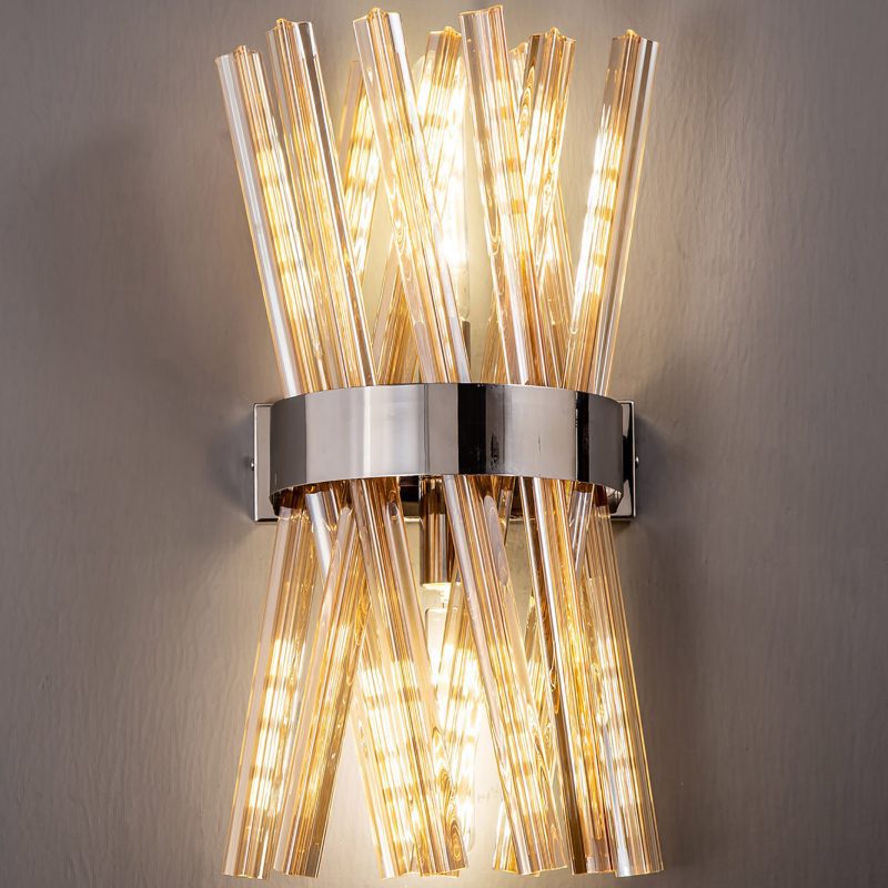 300111 Cleo 2 Light Wall Light Polished Nickel/Champagne Glass