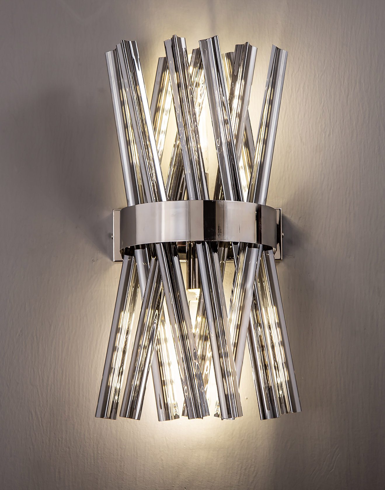 300112 Cleo 2 Light Wall Light Polished Nickel/Smoked Glass