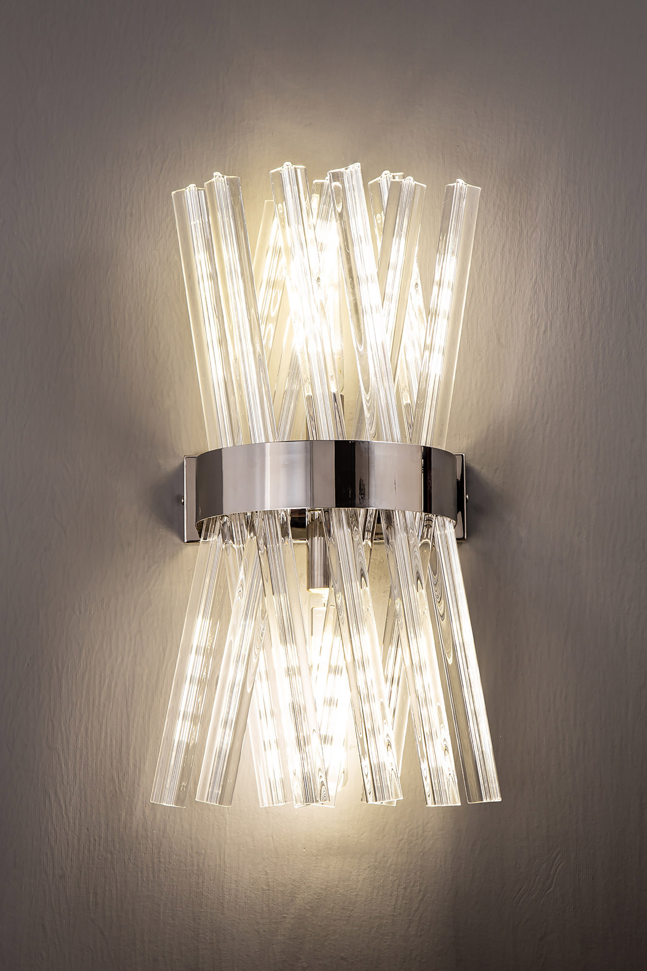 300113 Cleo 2 Light Wall Light Polished Nickel/Glass