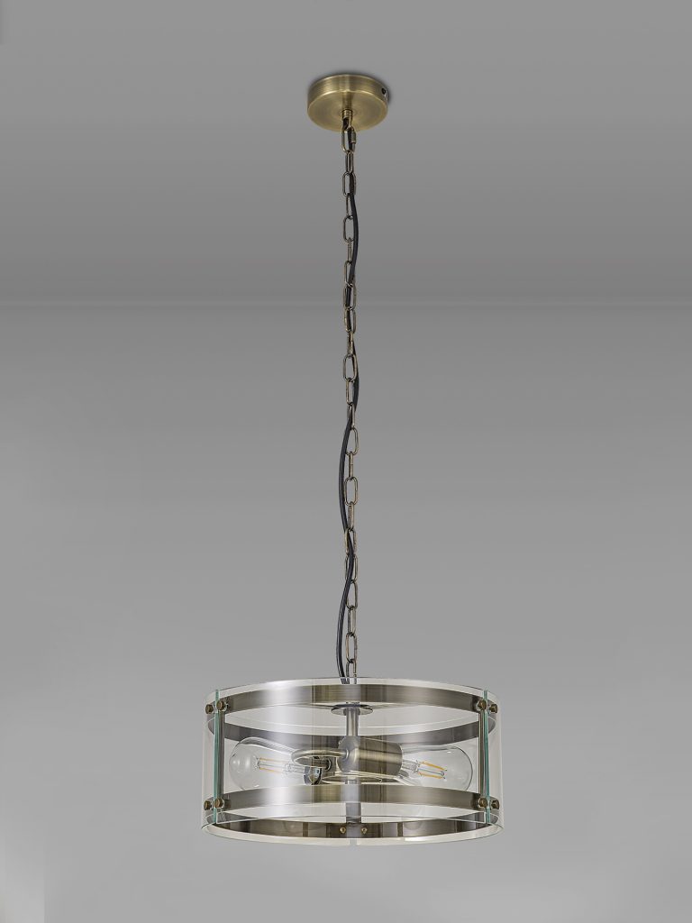 2 Light Lantern Antique Brass