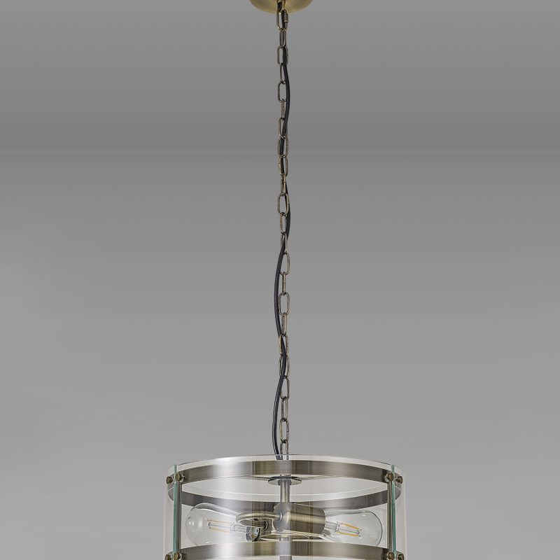 2 Light Lantern Antique Brass