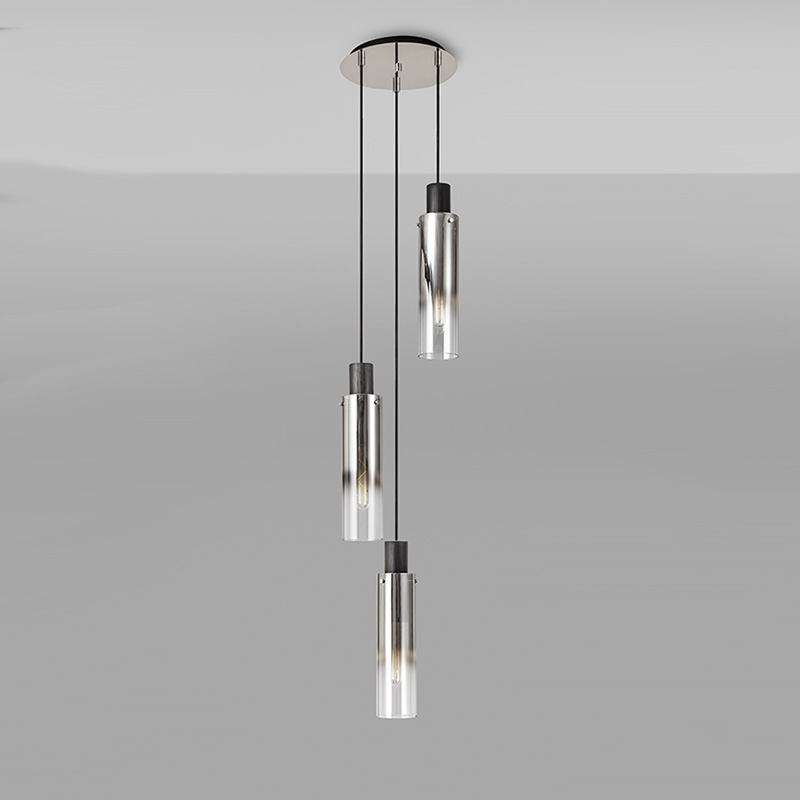 Drake Triple Spiral pendant Black with Smoke Fade Glass