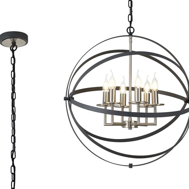 3002871 Saturn 6 Light Anthracite & Satin Nickel Pendant