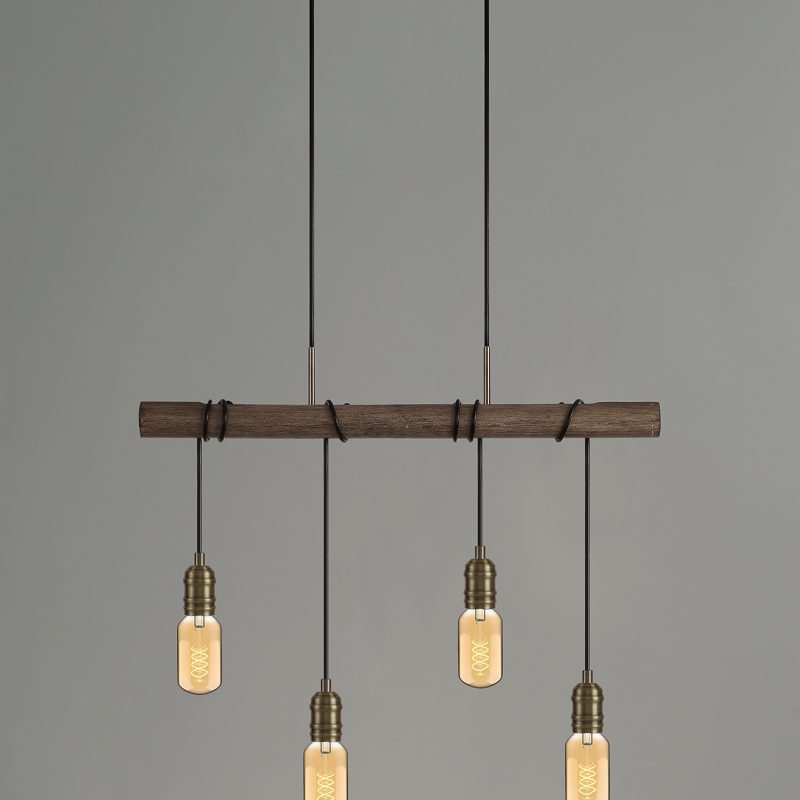Kitchen Island Pendant Light | 4 Light Wooden Pendant