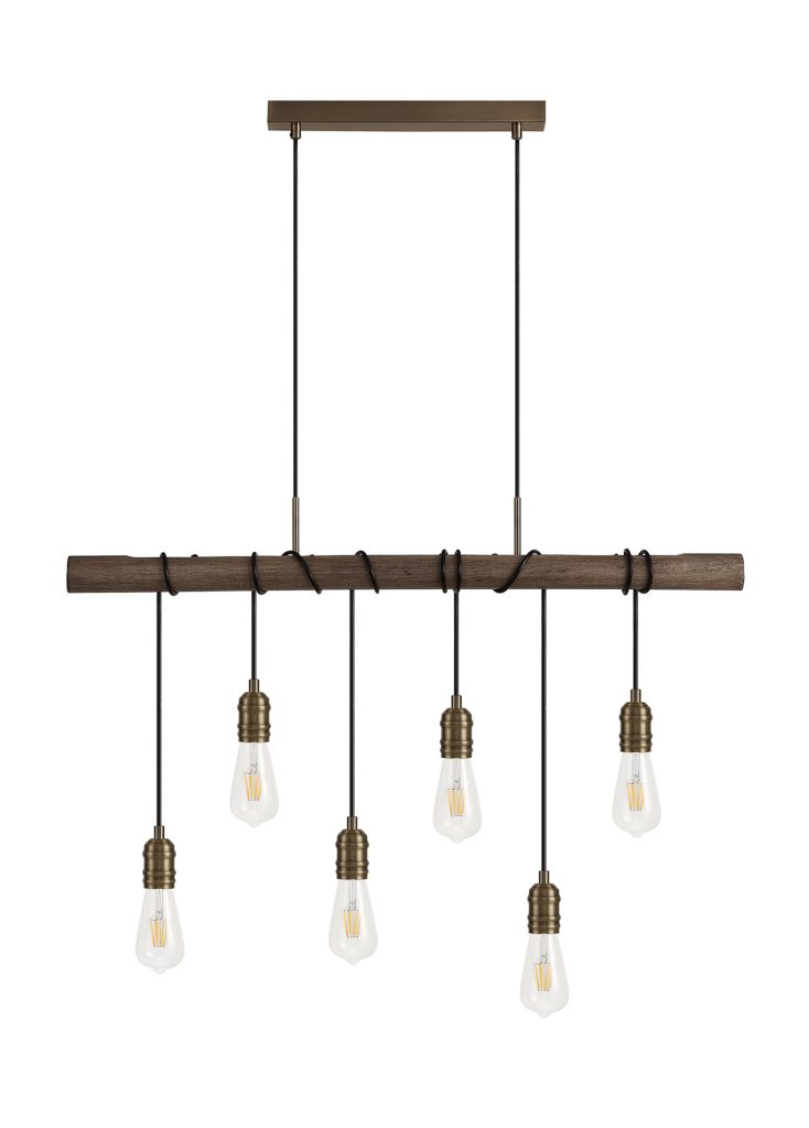 Kitchen Island Pendant Lights | 6 Light Wooden Pendant
