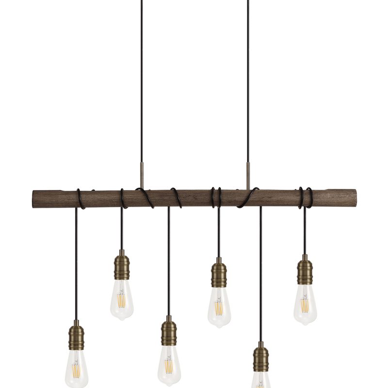 Kitchen Island Pendant Lights | 6 Light Wooden Pendant